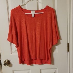 Chico's orange top with gold shimmer